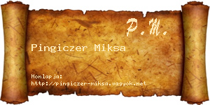 Pingiczer Miksa névjegykártya